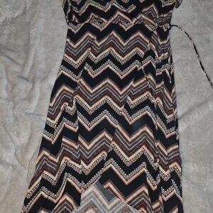 Maurices Black and Cream Chevron High Low Dress